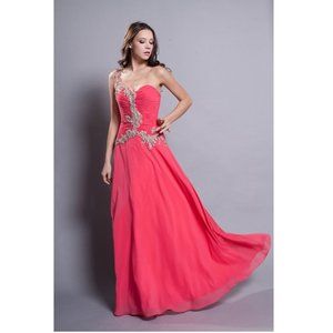 Women's Formal One Shoulder Rhinestones beaded Long Evening Gown prom dress